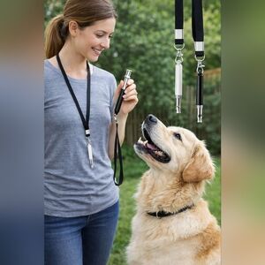 2 Pack Adjustable Ultrasonic Dog Training Whistles w/ Lanyards Black and White